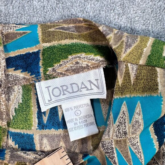 Jordan Vintage 3/4 Sleeve Blouse Womens Large Button Back Square Neck Green/Blue - Picture 6 of 8